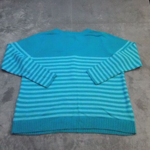 Lane Bryant Sweater Womens 18/20 Teal Blue Striped Casual Plus Size 1/4 Button - Picture 10 of 14